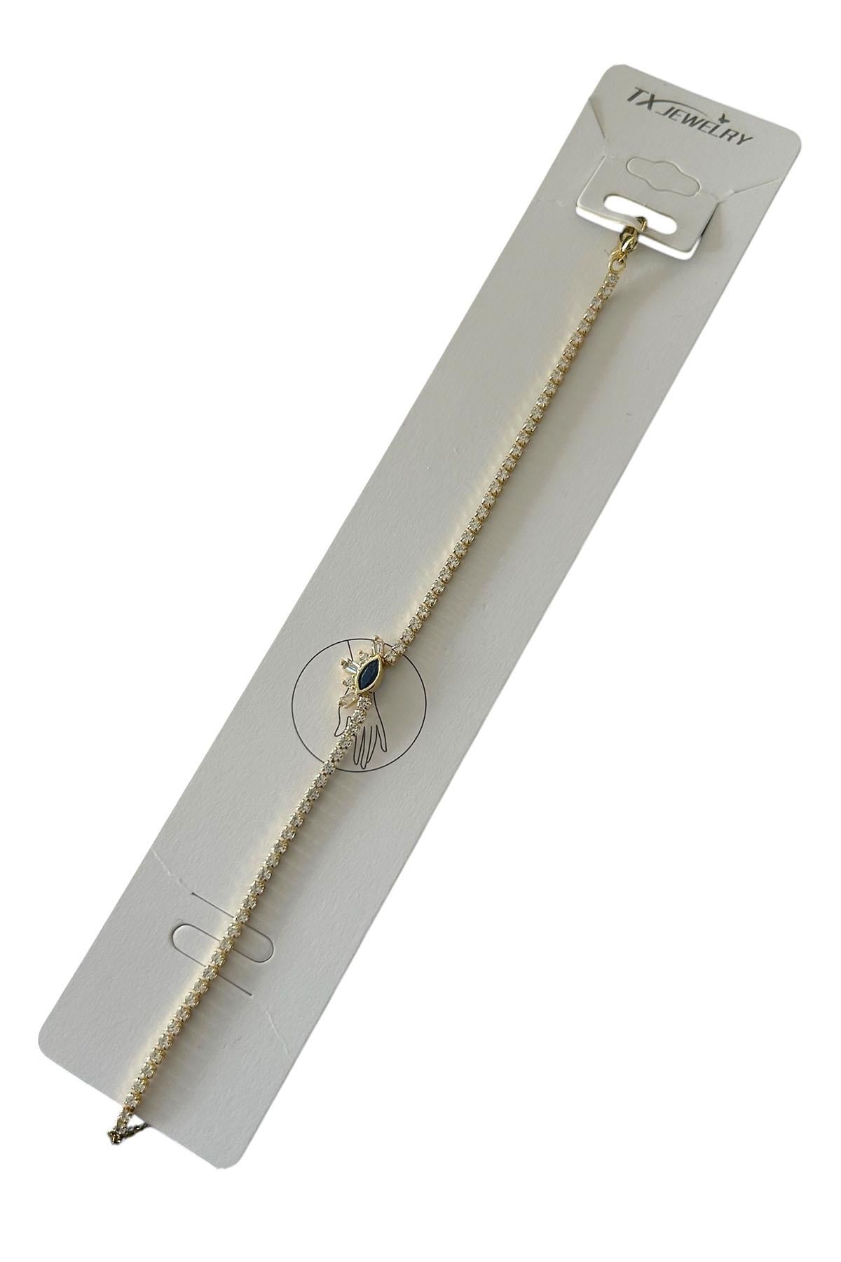 Altın Renk Göz Detaylı Taşlı 14K Altın Kaplama Tx Bileklik