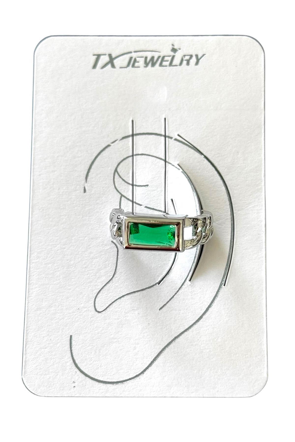 Gümüş Renk Taş Detaylı 14K Altın Kaplama TX Ear Cuff (Tek)