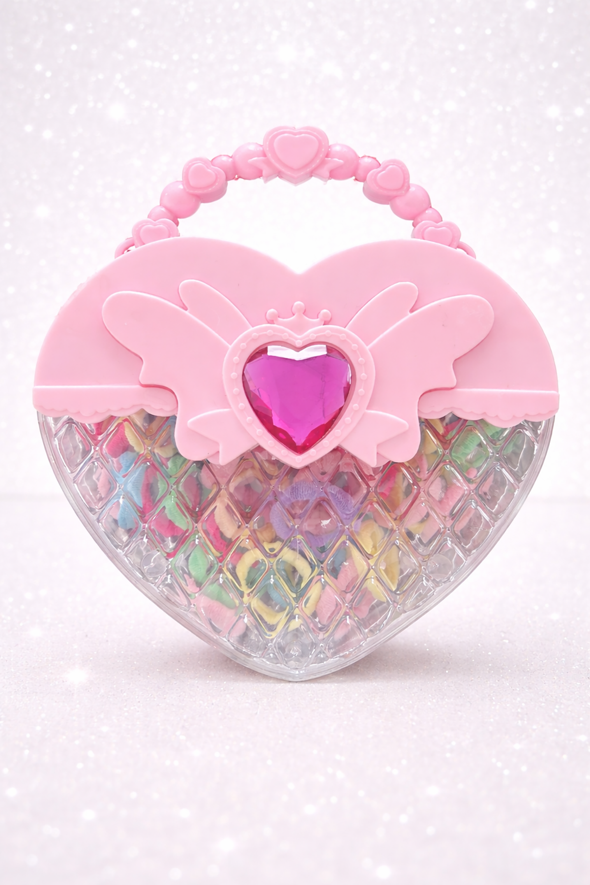 Pembe Renk Kalp Figürlü Kutu Toka Set