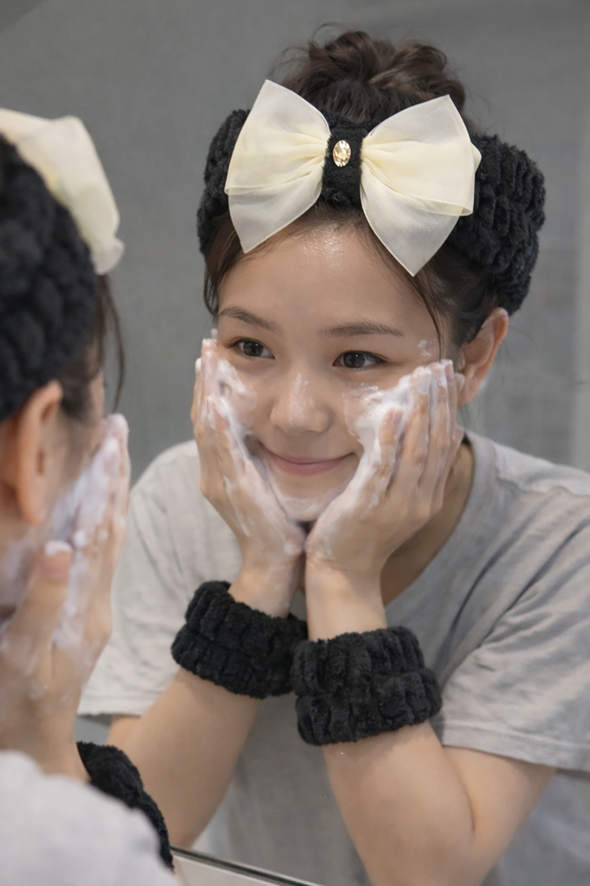 Siyah Renk Fiyonk Detaylı Su Emici Havlu Bileklik Saç Bandı 