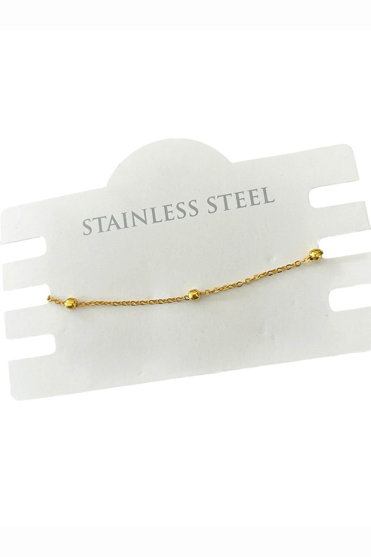 Altın Renk Top Detaylı Çelik Bileklik