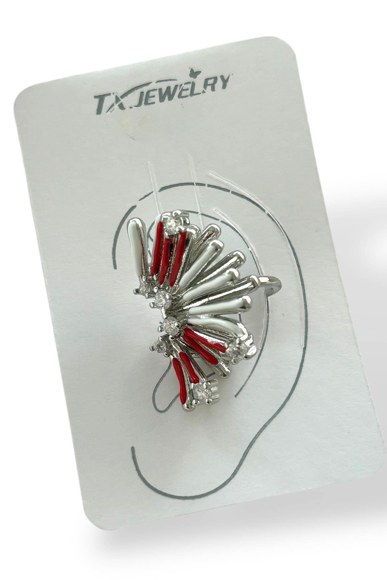 Gümüş Renk Taş Detaylı 14K Altın Kaplama TX Ear Cuff (Tek)