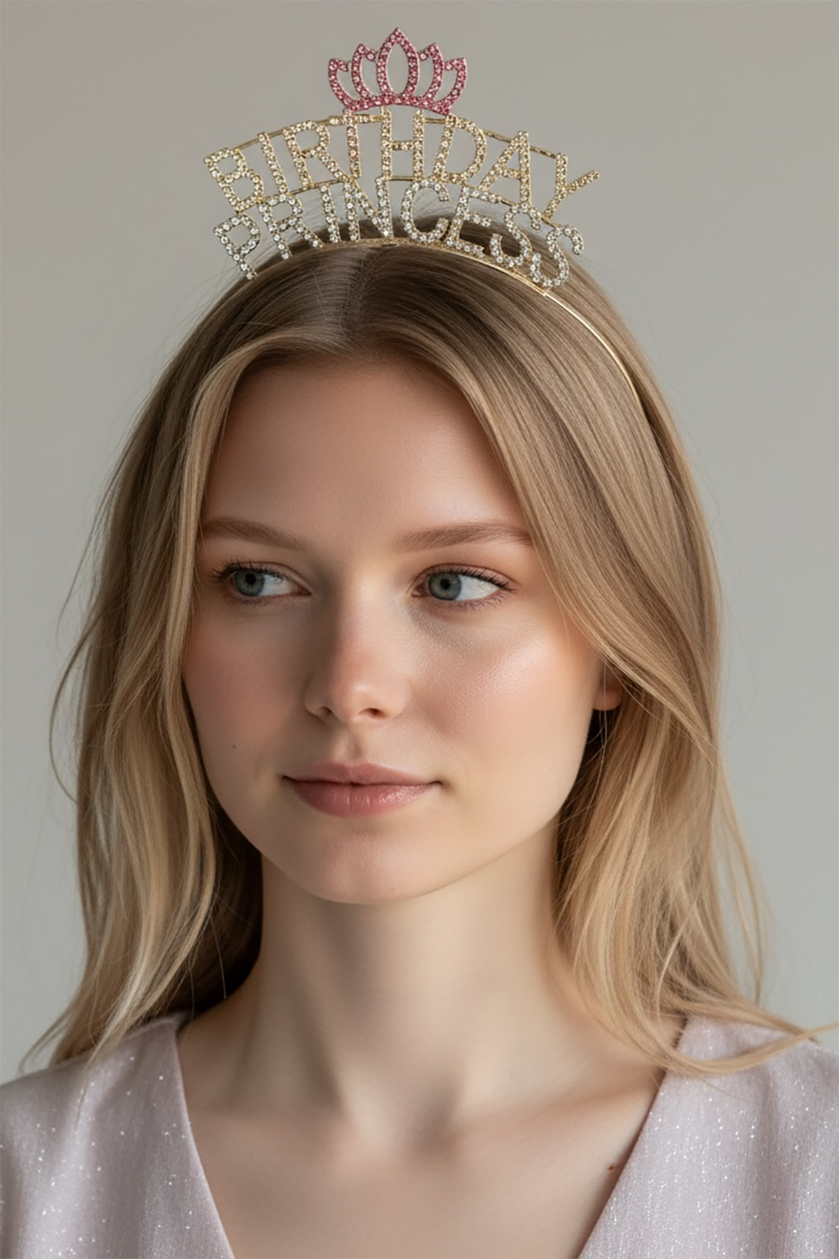 Altın Renk Birthday Princess Yazılı Taş Detaylı Taç