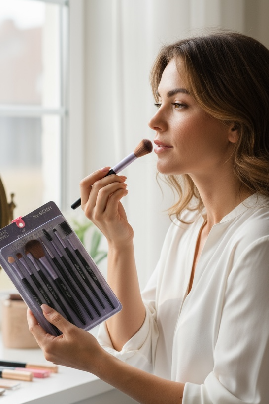 8li Mor Ve Siyah Renk Makyaj Fırçası Set