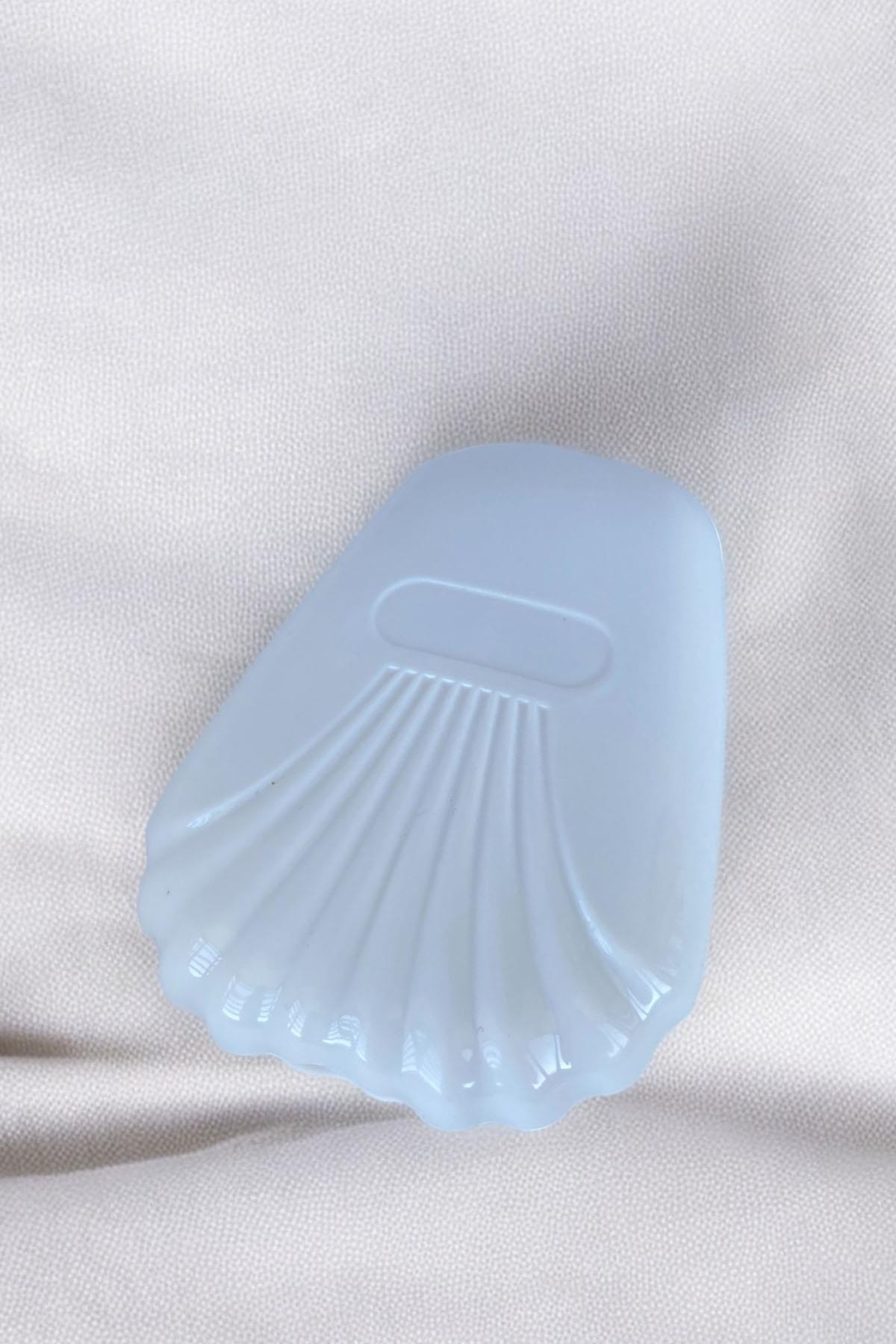 Beyaz Renk Deniz Kabuğu Figürlü Makyaj Fırçası/ Ayna Set