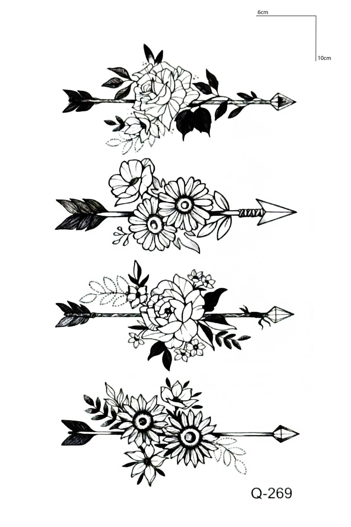 Çiçekli Ok Mini Geçici Dövme Tattoo