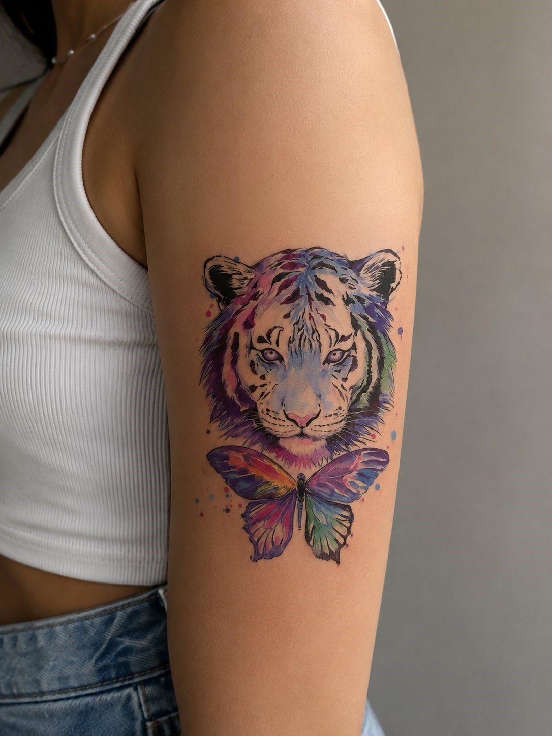 Renkli Aslan ve Kelebek Geçici Dövme Tattoo