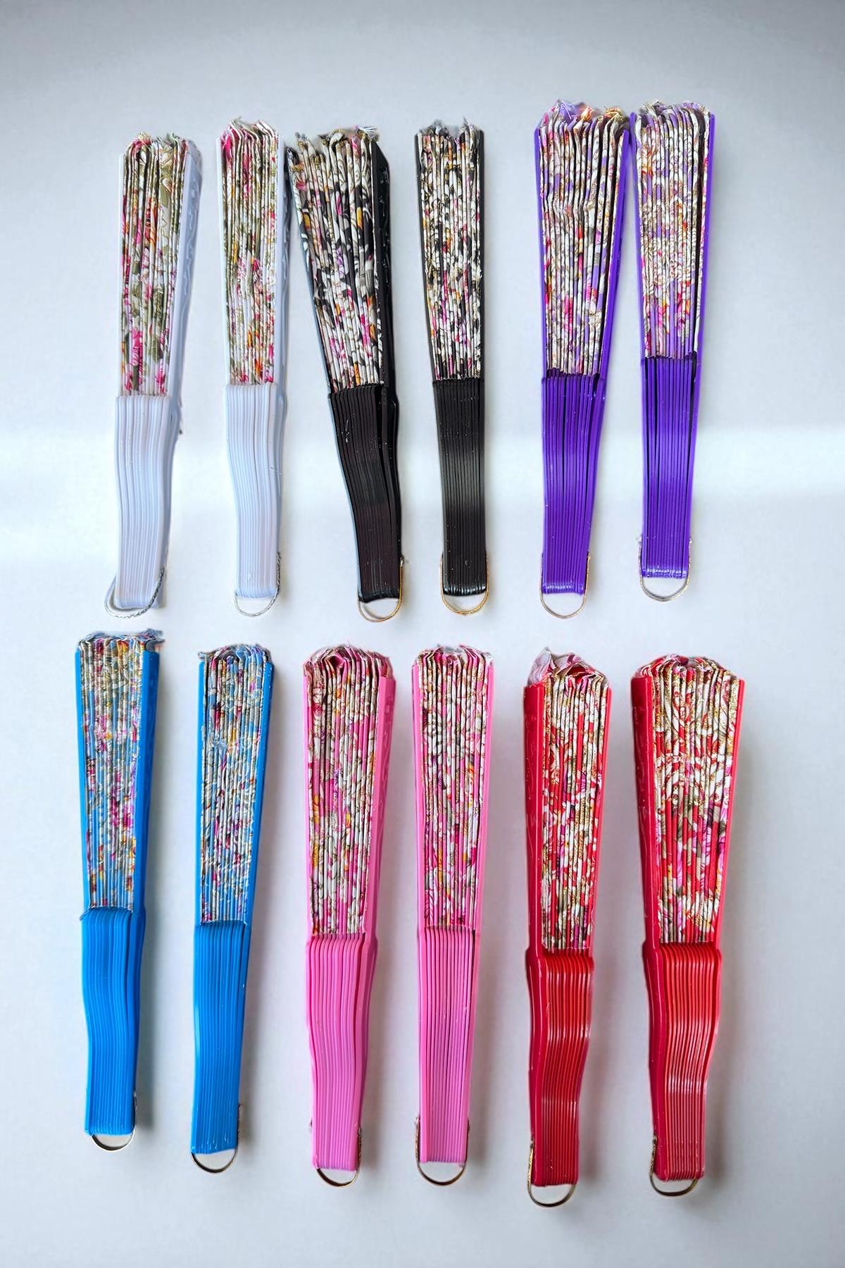 12´li Karışık Renk Çiçek Figürlü Yelpaze