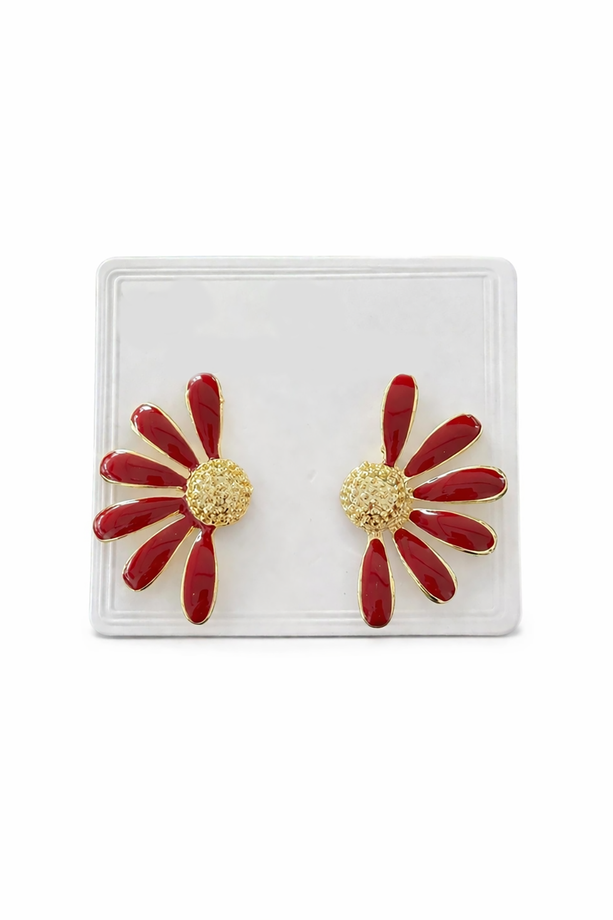 Bordo Renk Çiçek Figürlü Küpe (Çift)
