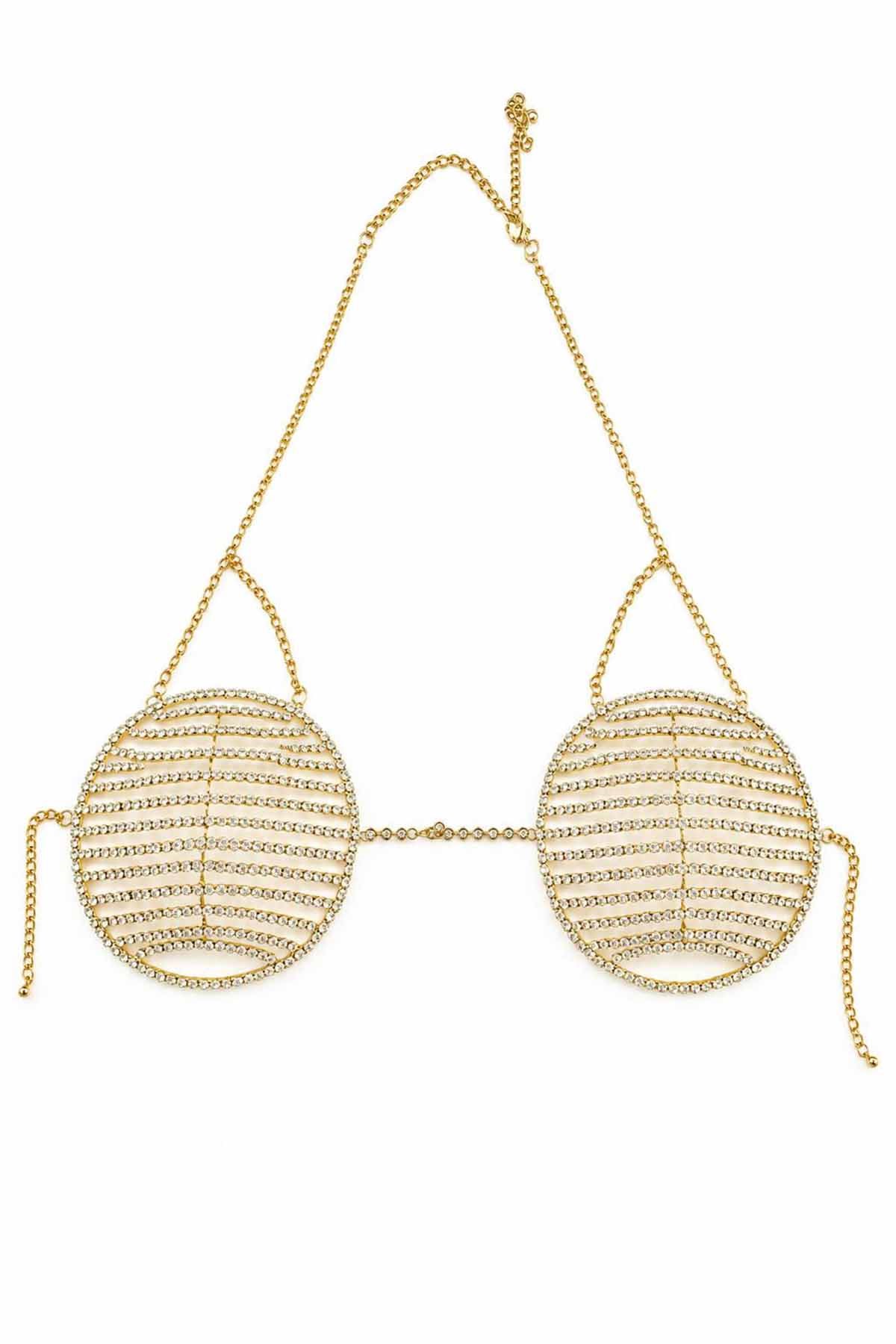 Altın Renk Taş Detaylı Bikini Üstü /Bralet /Vücut Aksesuarı