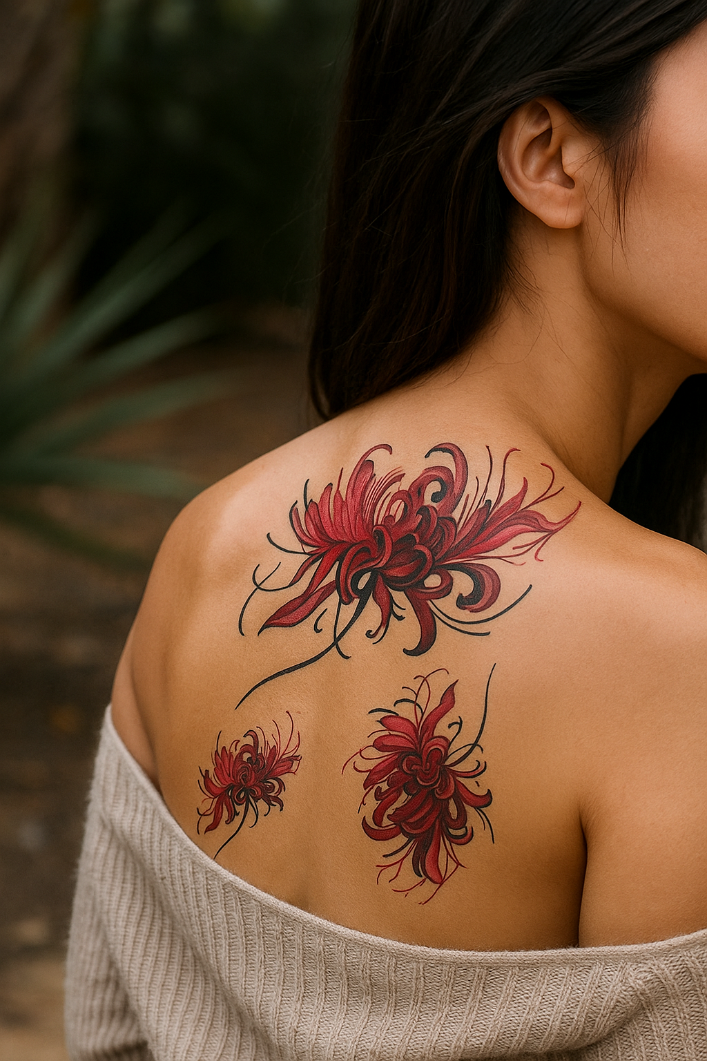 Kırmızı Renk Çiçek Figürlü Geçici Dövme Tattoo