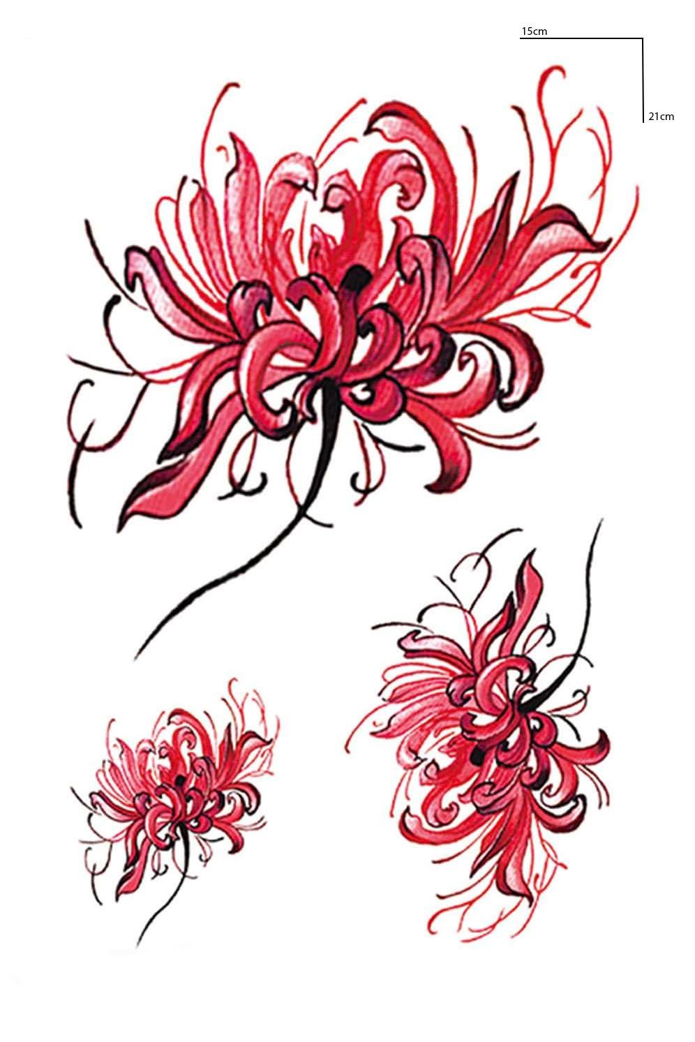 Kırmızı Renk Çiçek Figürlü Geçici Dövme Tattoo