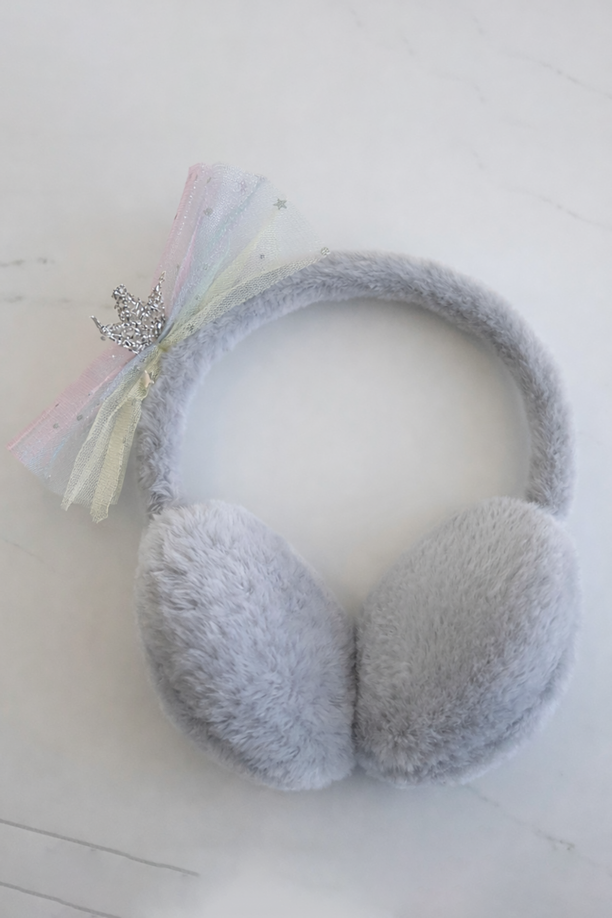 Gri Renk Kurdele Figürlü Peluş Kulaklık