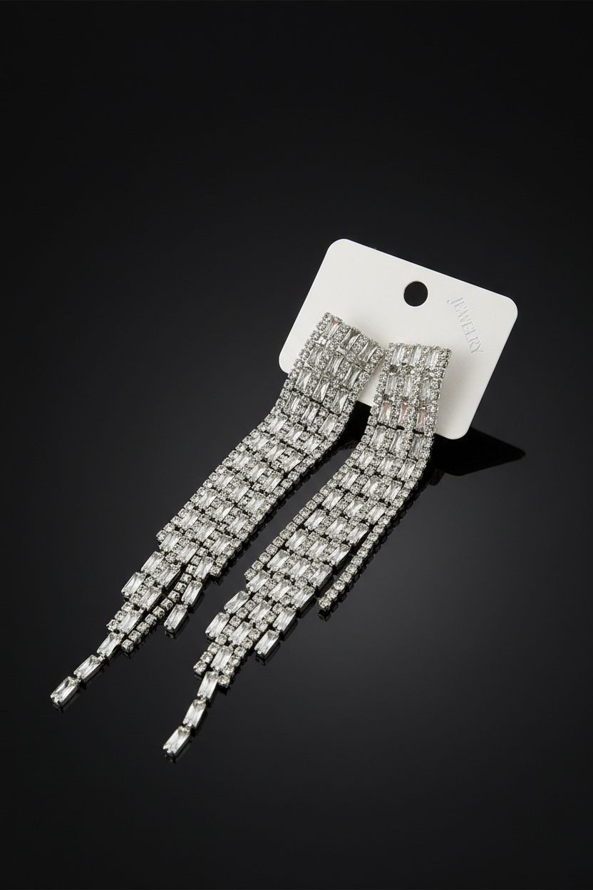Gümüş Renk Taş Detaylı Sallantılı Abiye Küpe (Çift)