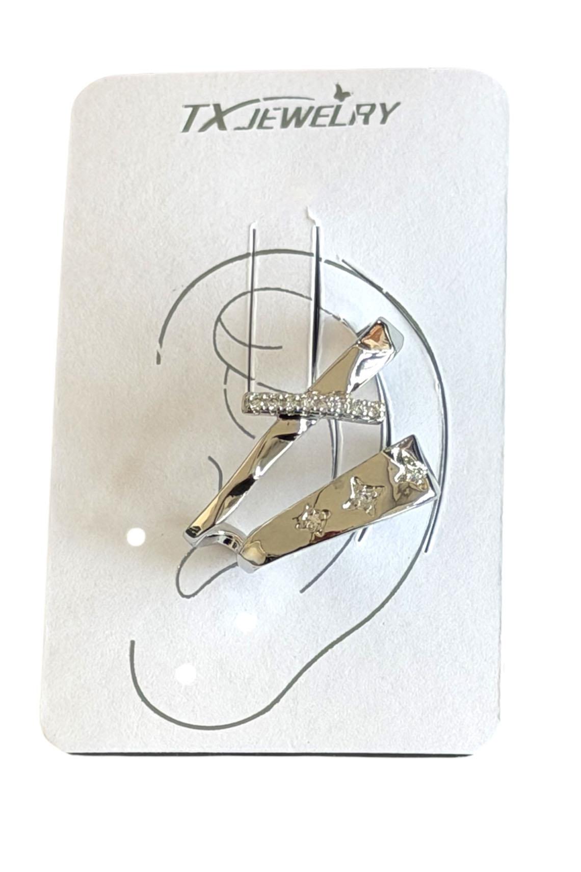 Gümüş Renk Taş Detaylı 14K Altın Kaplama TX Ear Cuff (Tek)