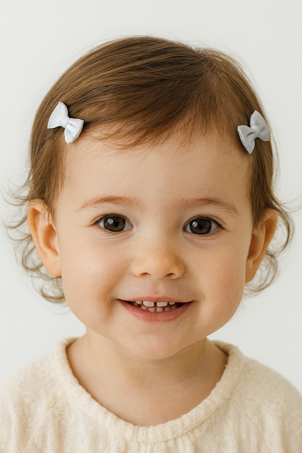 2li Beyaz Renk Kurdele Figürlü Saçsız Bebek Tokası