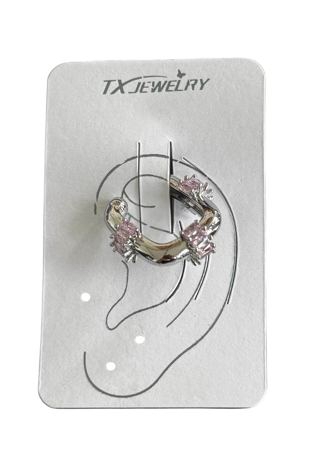 Gümüş Renk Taş Detaylı 14K Altın Kaplama TX Ear Cuff (Tek)