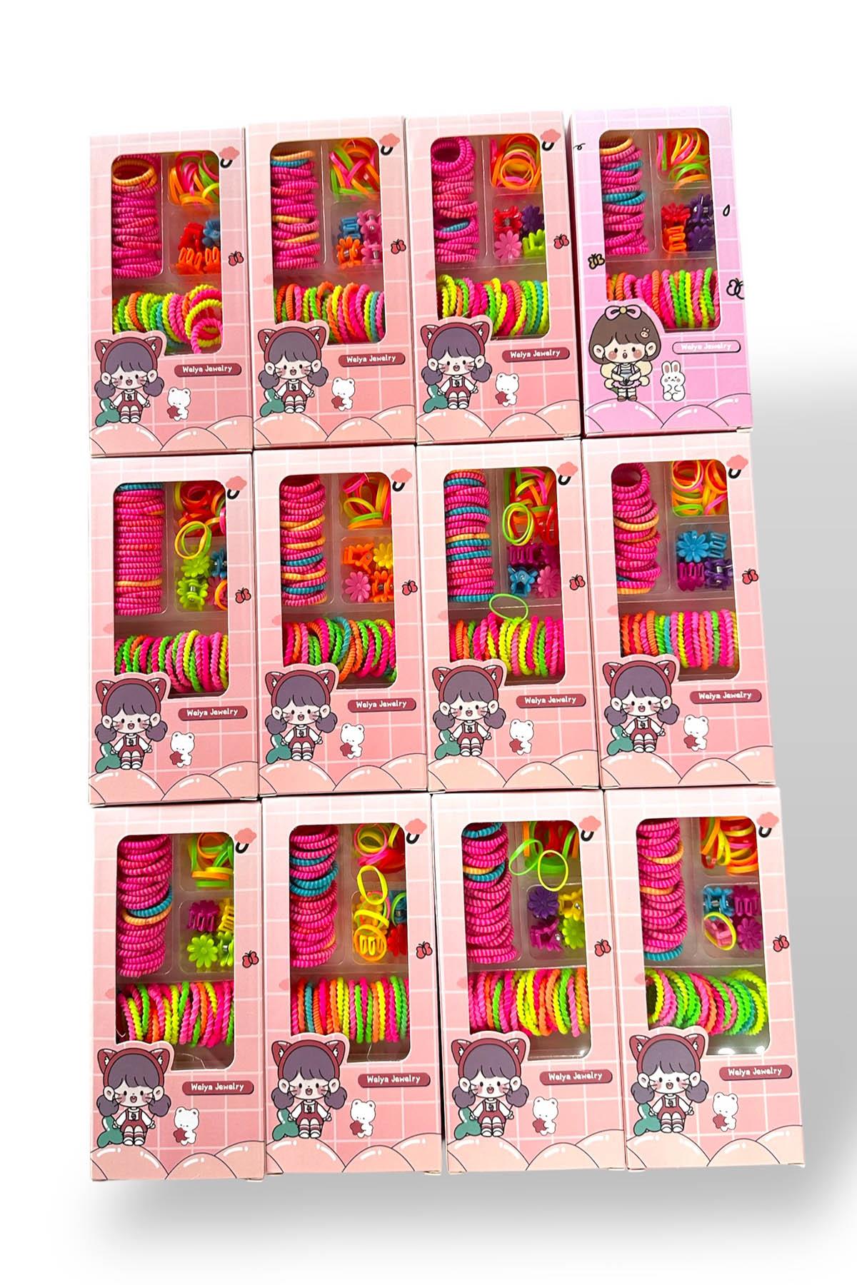 12li Karışık Renk Kutulu Lastik Toka Set