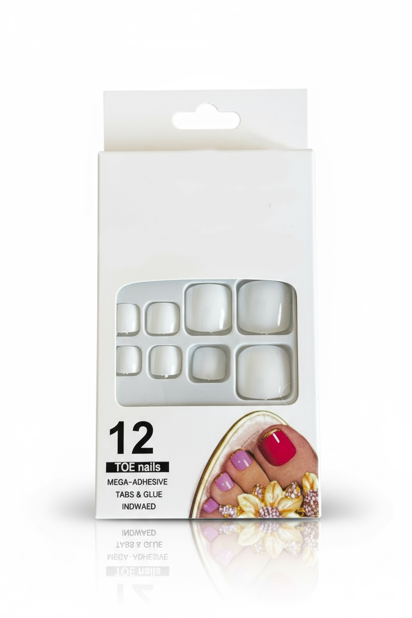 12li Beyaz Renk Takma Tırnak Set (Yapıştırıcılı)