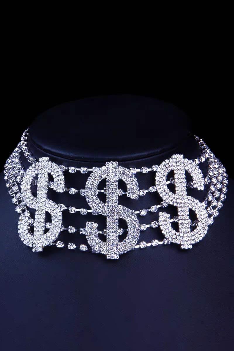 Gümüş Renk Dolar Figürlü Choker Kolye