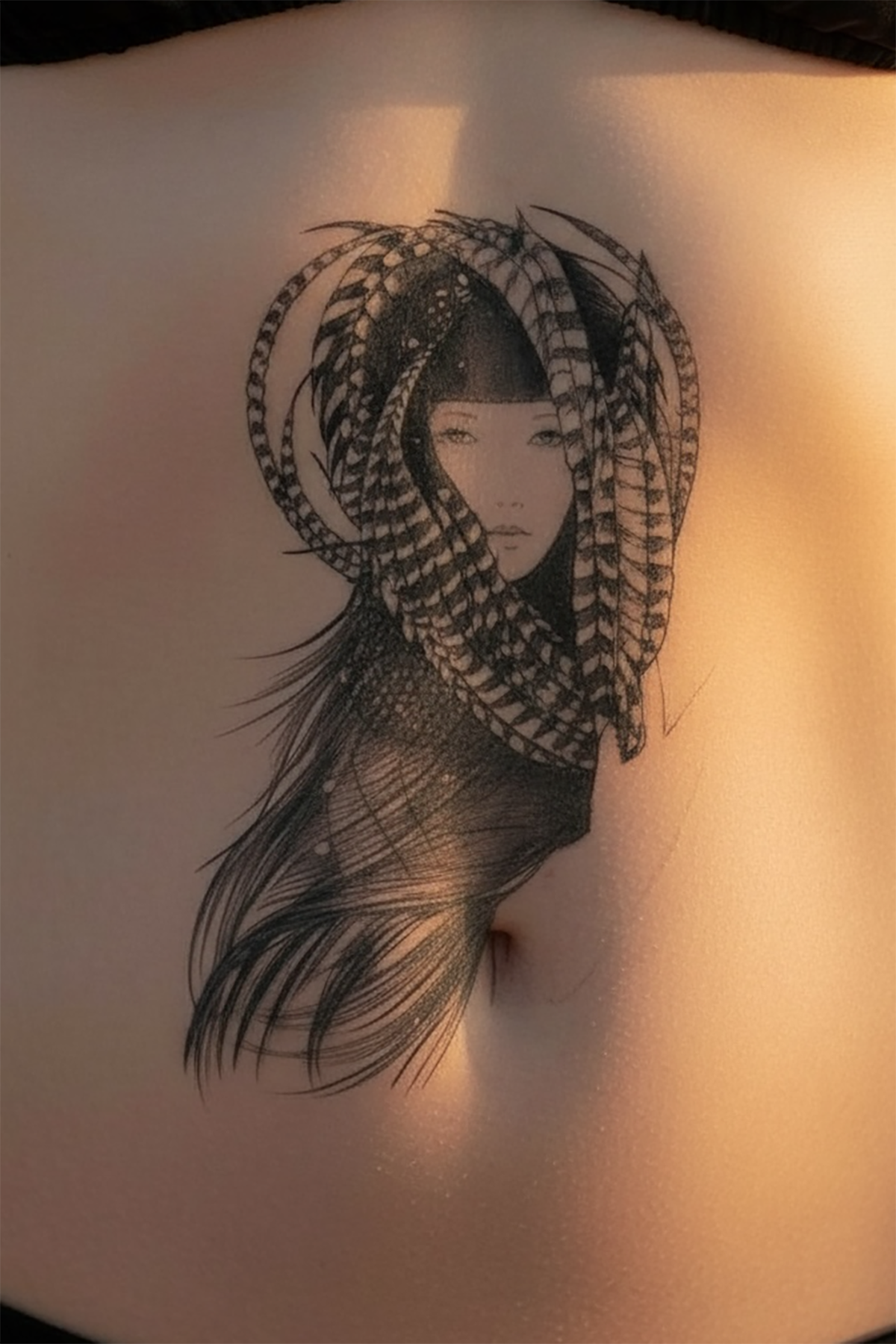 Temporary Feather and Female Model Tattoo Tattoo