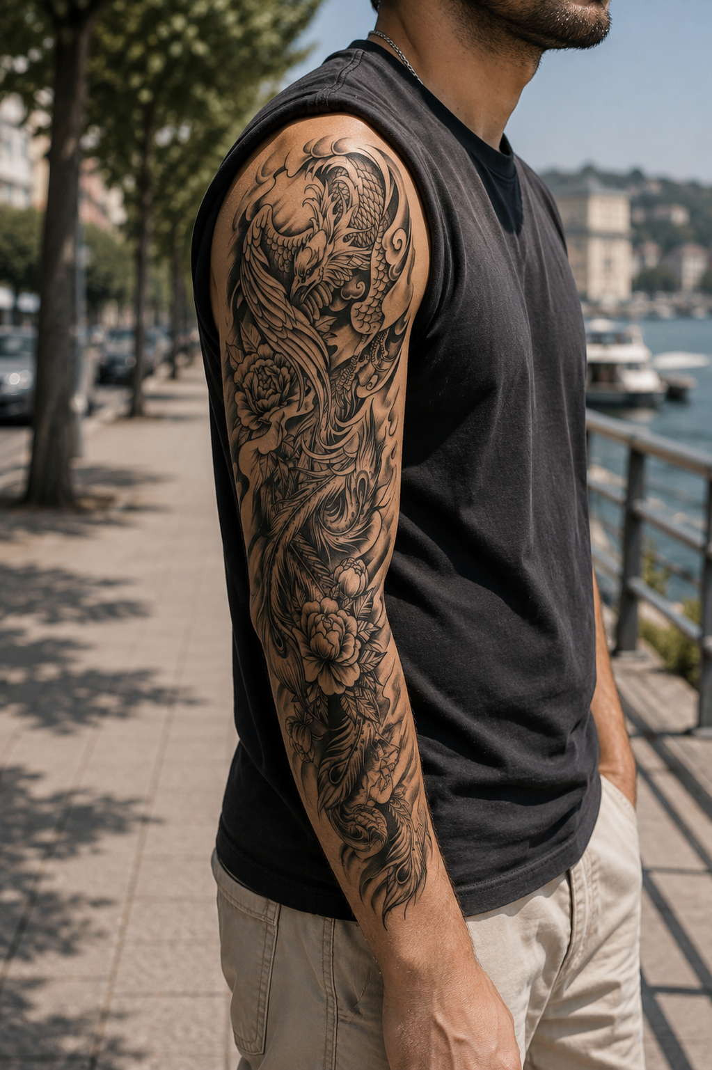 Çiçek Ve Kartal Dövme Geçici Tattoo