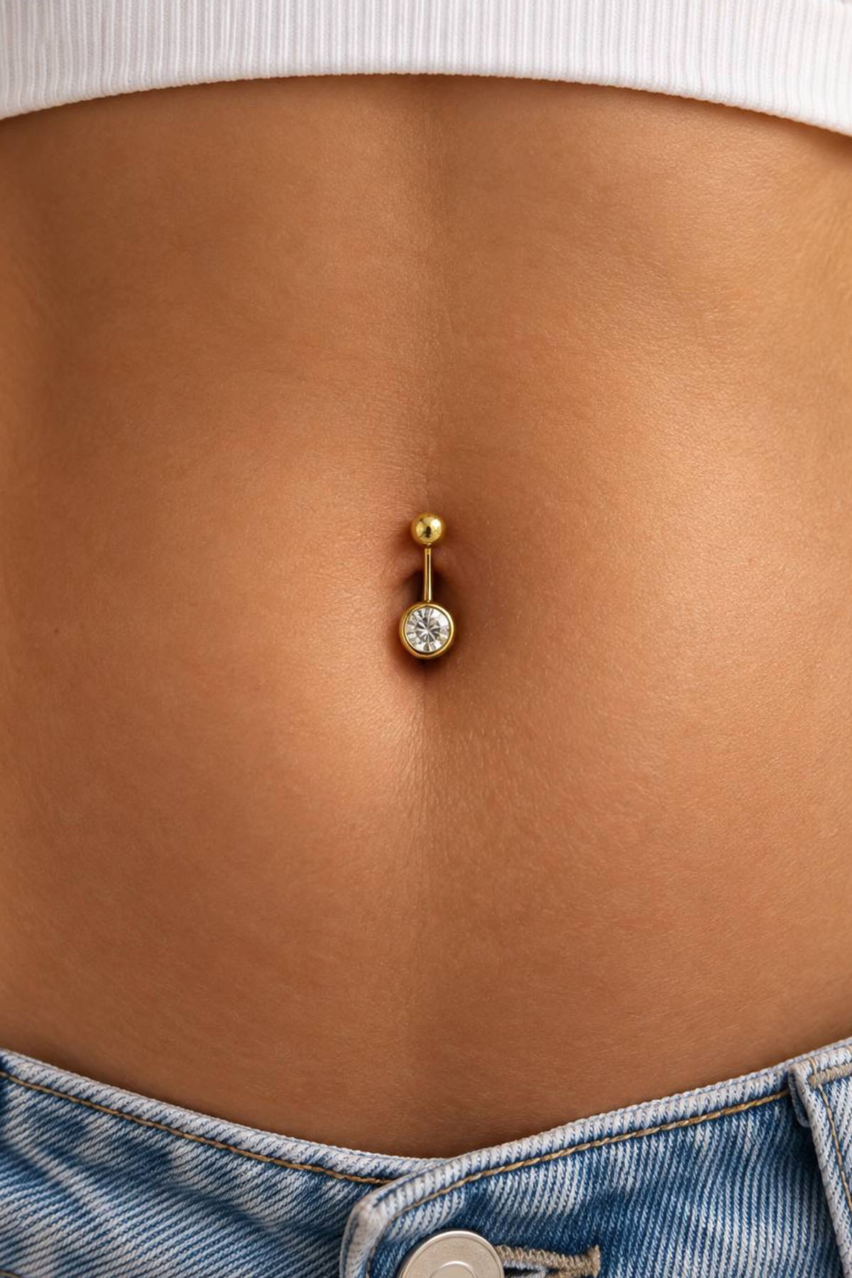 Altın Renk Taşlı Cerrahi Çelik Göbek Piercing