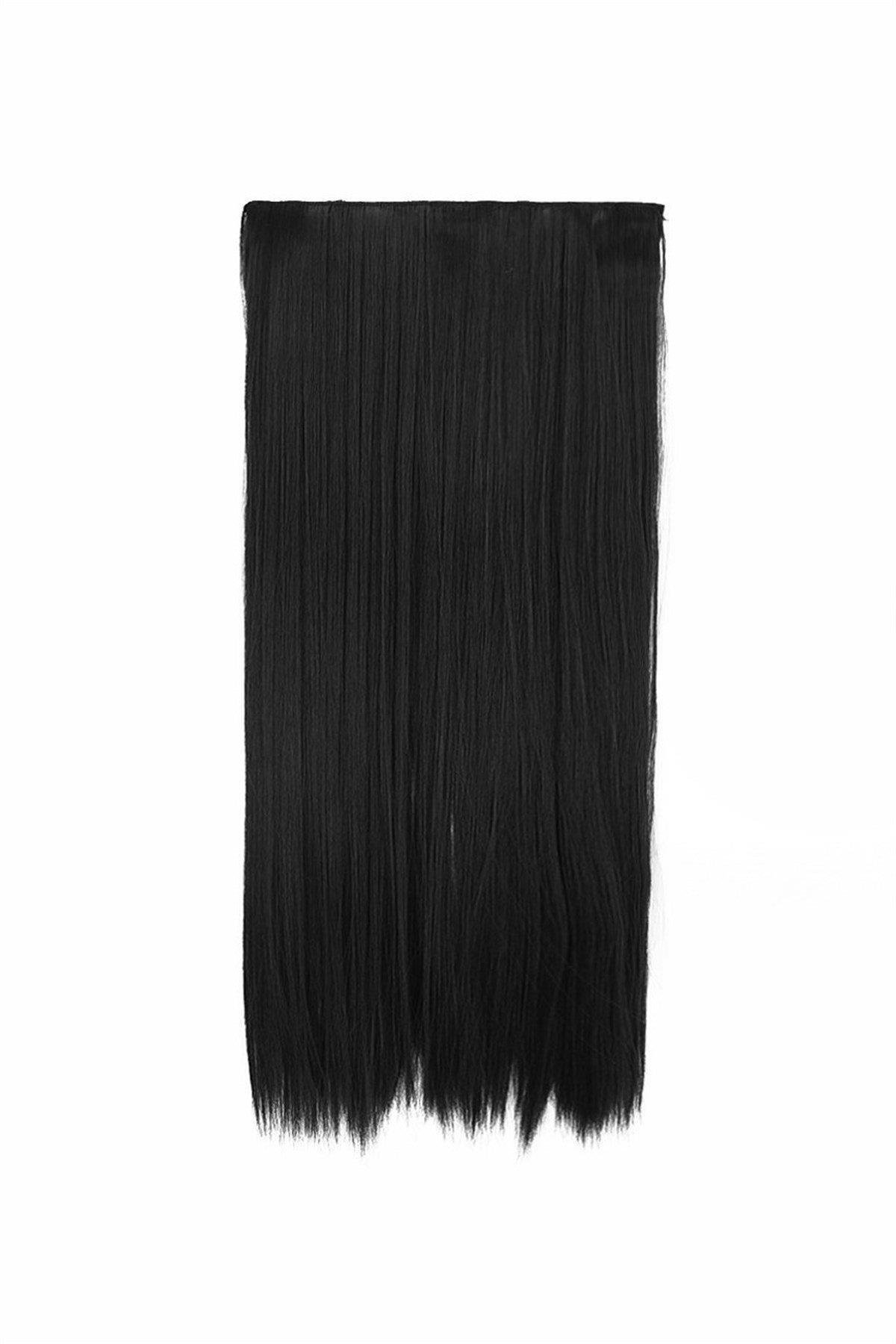 Isıya Dayanıklı Yarımay Çıt Çıt Saç - 1B - Siyah - Düz - 60 Cm - 110 Gr (Zeynep)