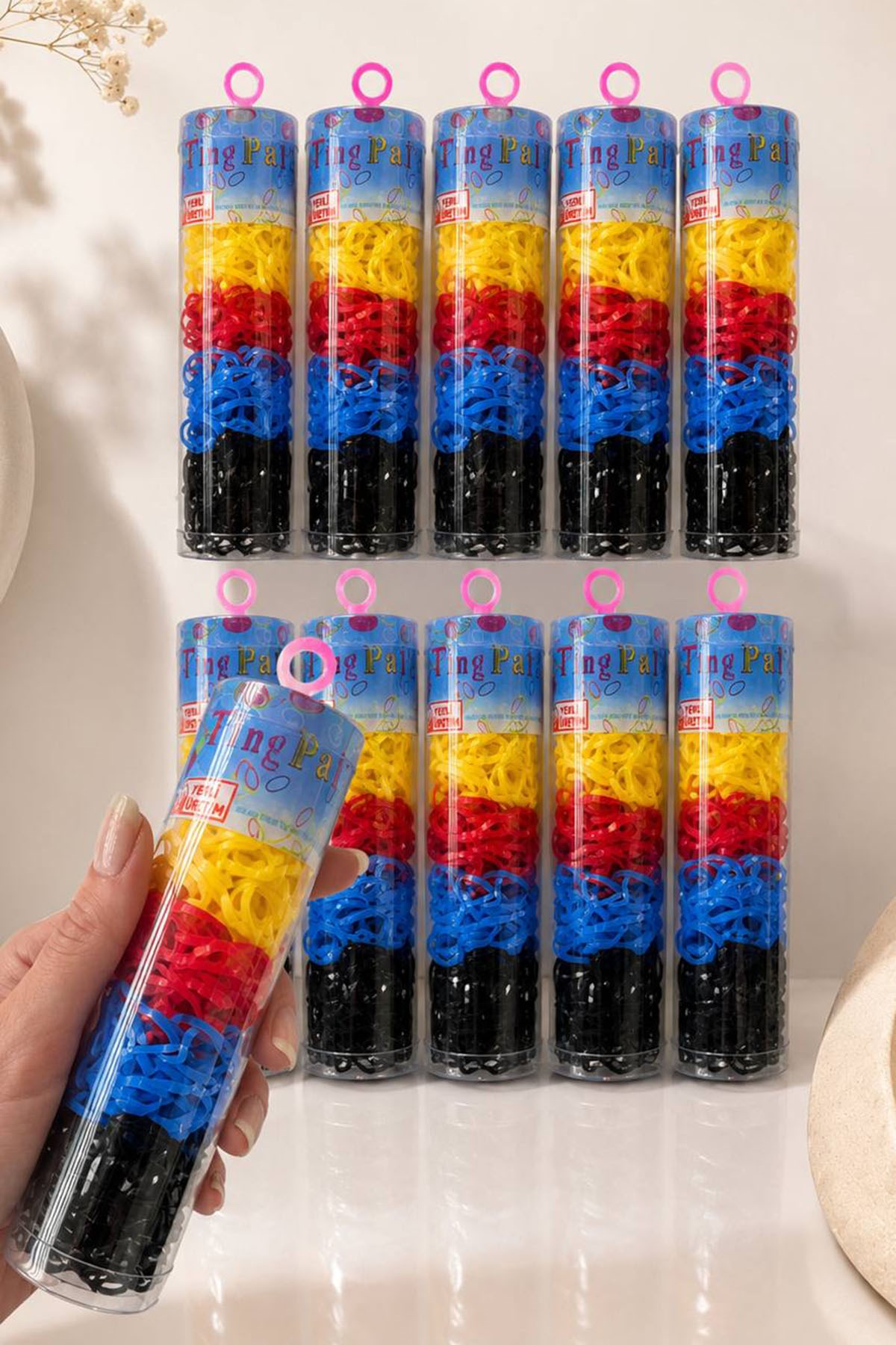 12li Karışık Renk Perma  Lastik Toka Set