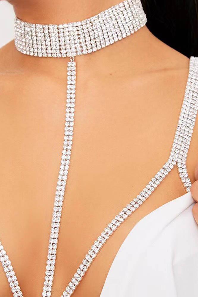 Gümüş Renk Taş Detaylı Tasarım Vücut Aksesuar