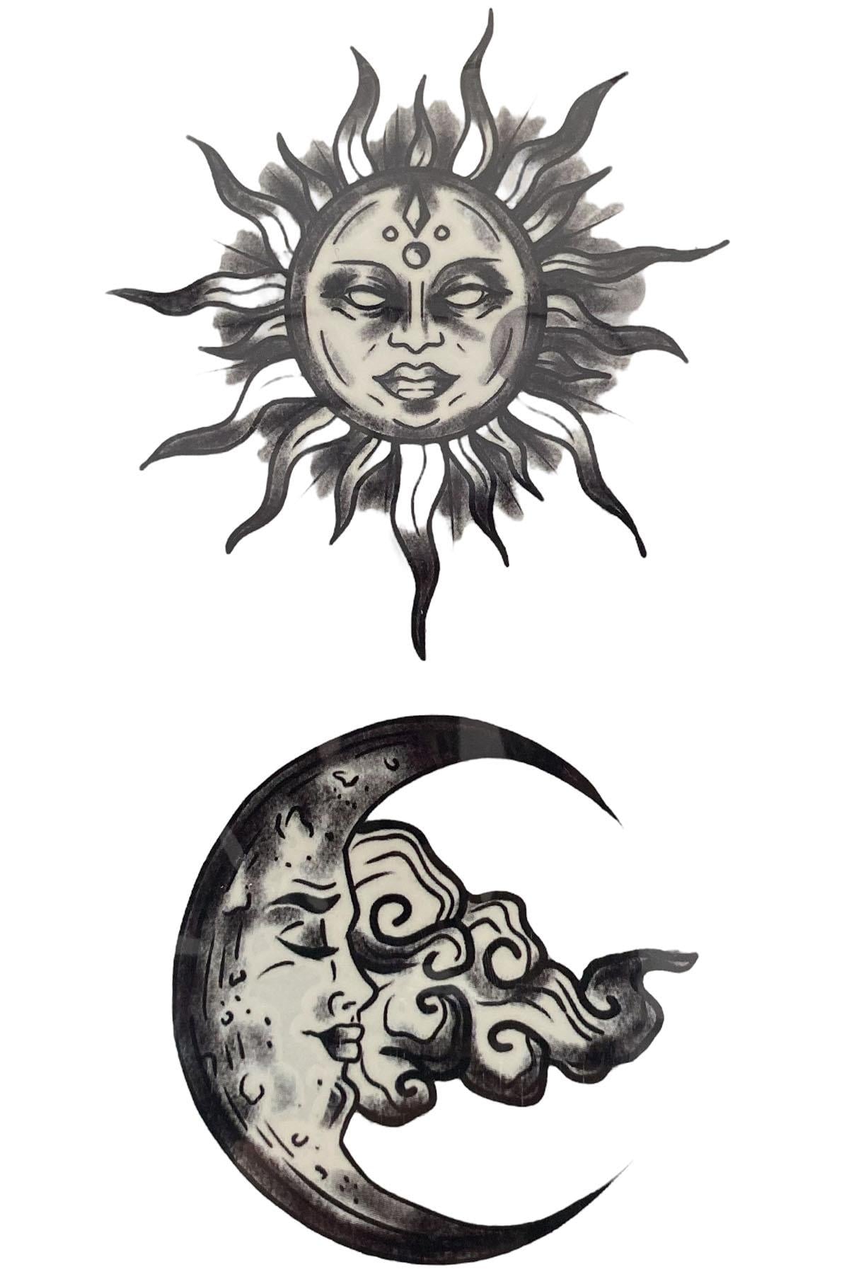 Geçici Ay Ve Güneş Figürlü Mini Dövme Tattoo