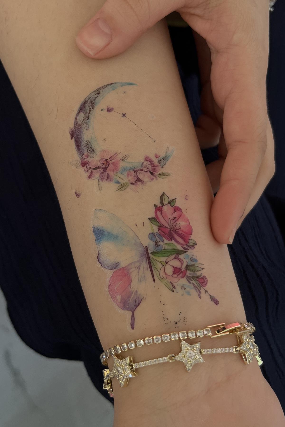 Geçici Ay Ve Kelebek Figürlü Mini Dövme Tattoo