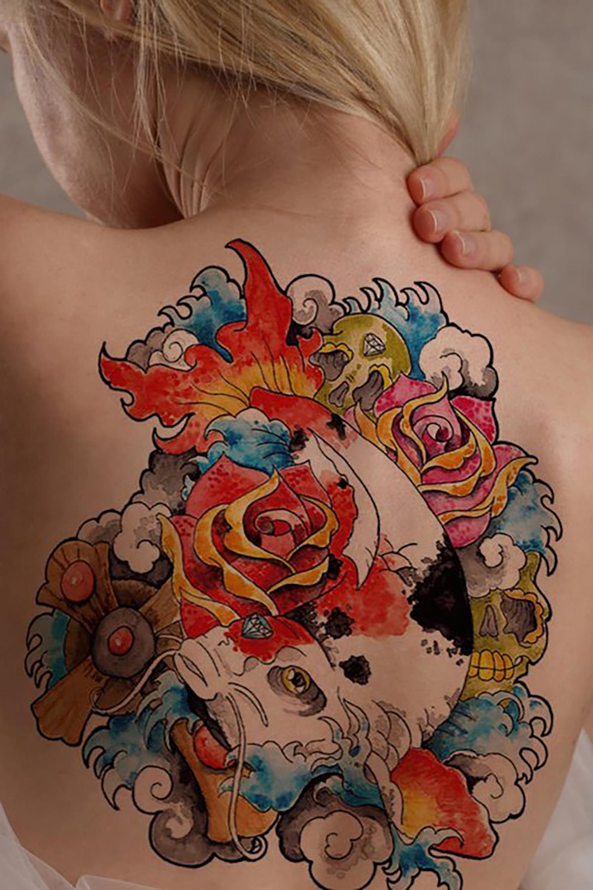 Geçici Balık Modelli Sırt Dövme Tattoo