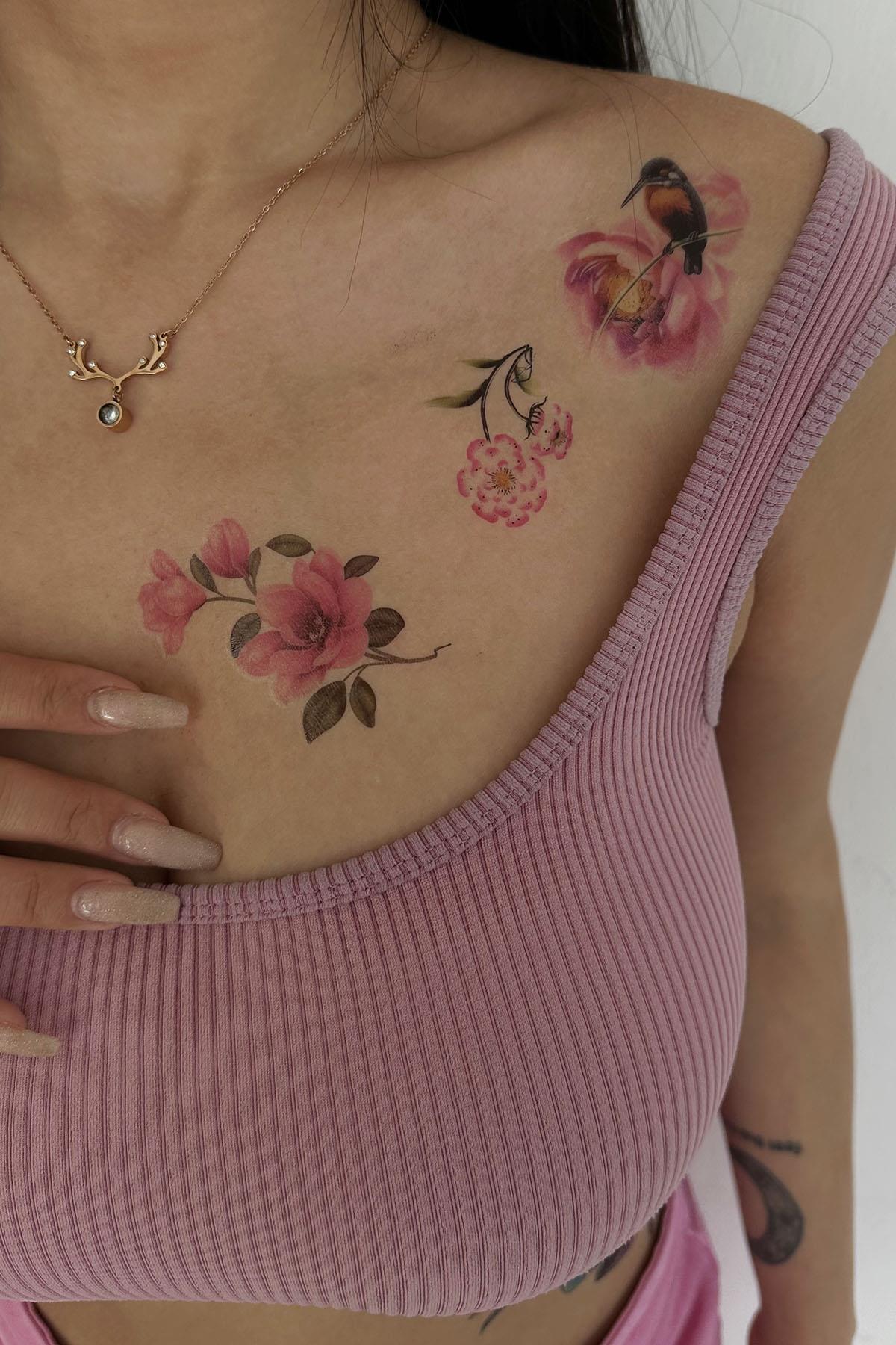 Geçici Çiçek Figürlü Dövme Tattoo