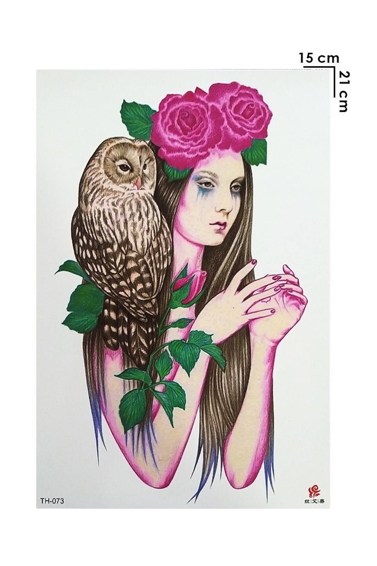 Temporary Woman Rose and Owl Tattoo Tattoo