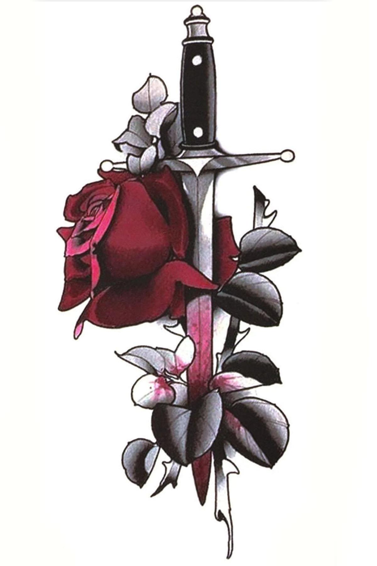 Geçici Kama Ve Gül Figürlü Dövme Tattoo