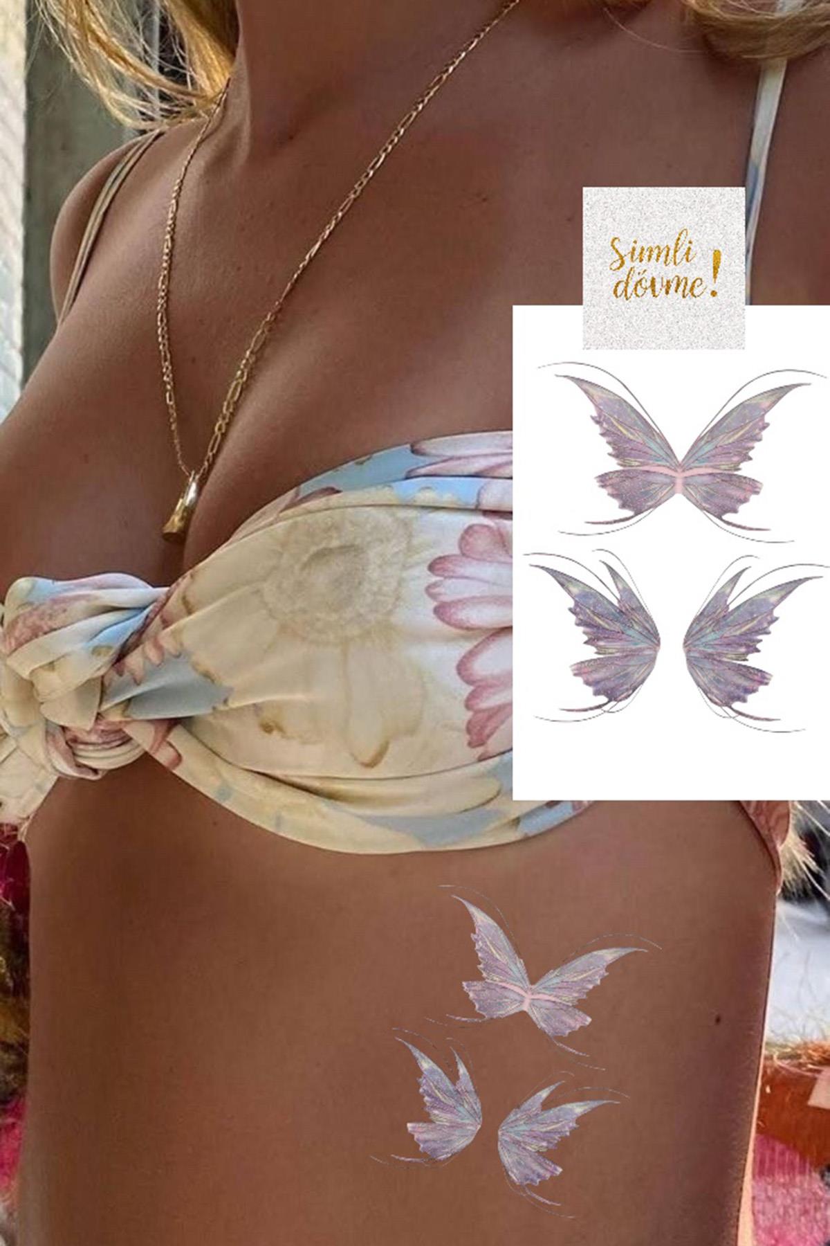 Geçici Kelebek Figürlü Simli Dövme Tattoo