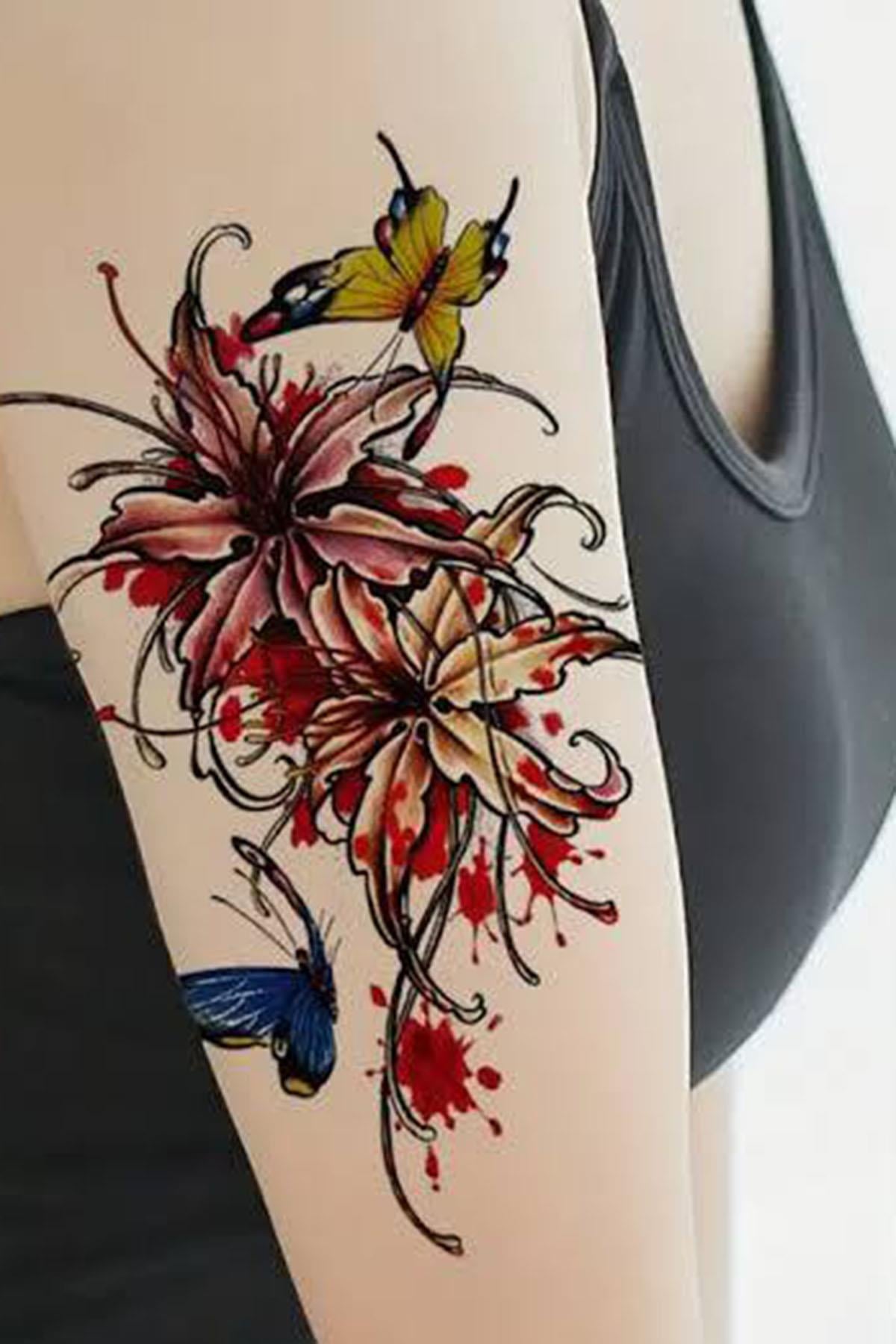 Geçici Kelebek Ve Çiçek Figürlü Dövme Tattoo