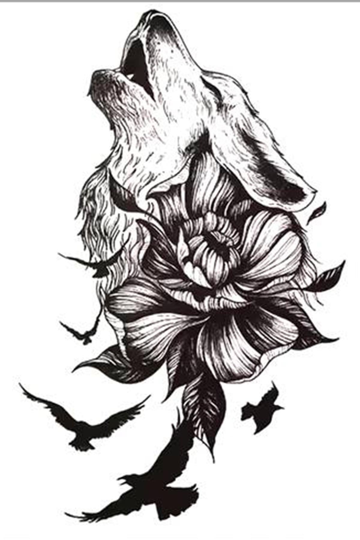Geçici Kurt Figürlü Dövme Tattoo