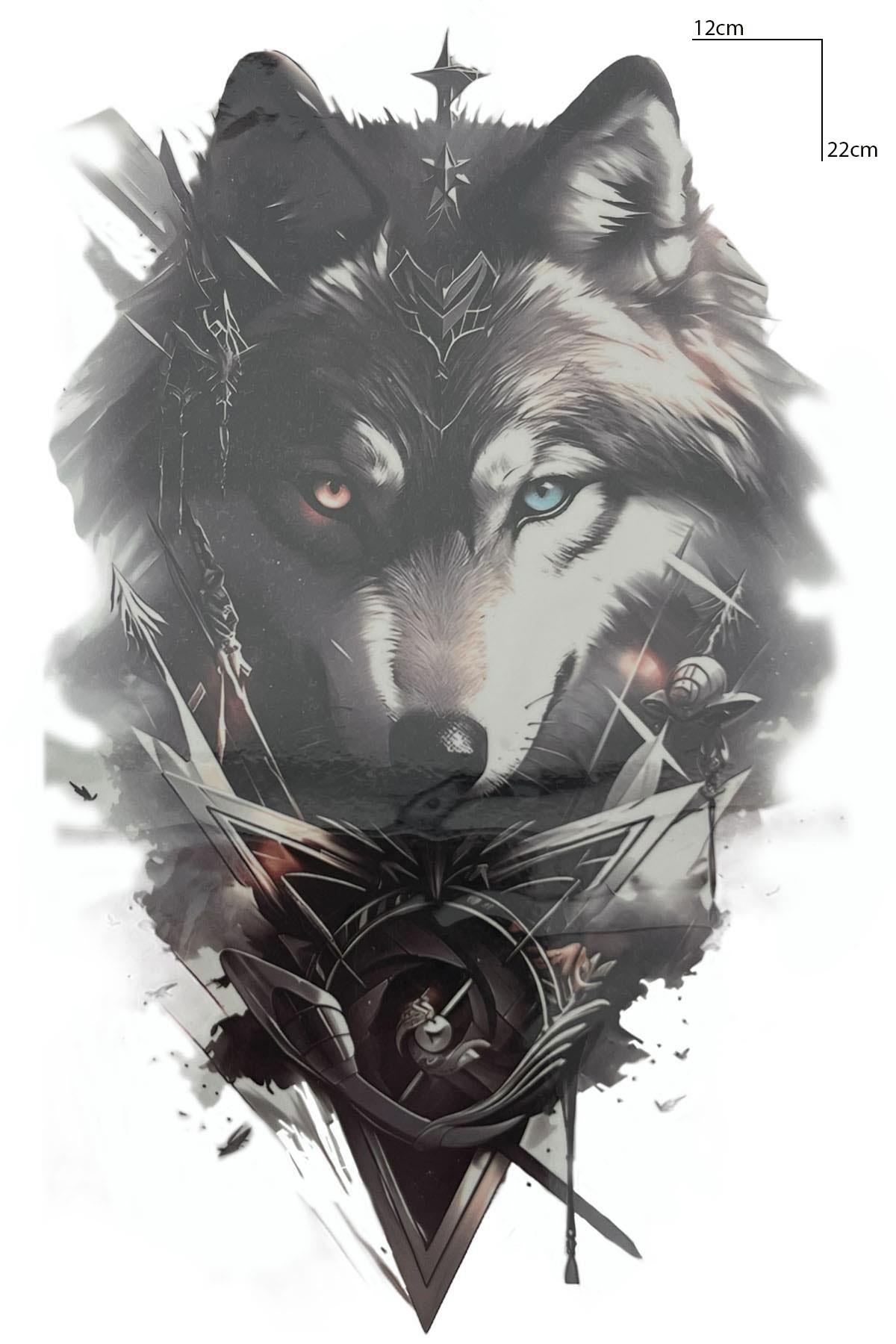 Geçici Kurt Figürlü Dövme Tattoo