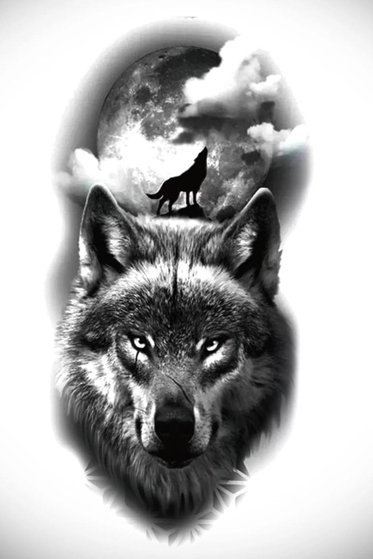 Geçici Kurt Figürlü Dövme Tattoo