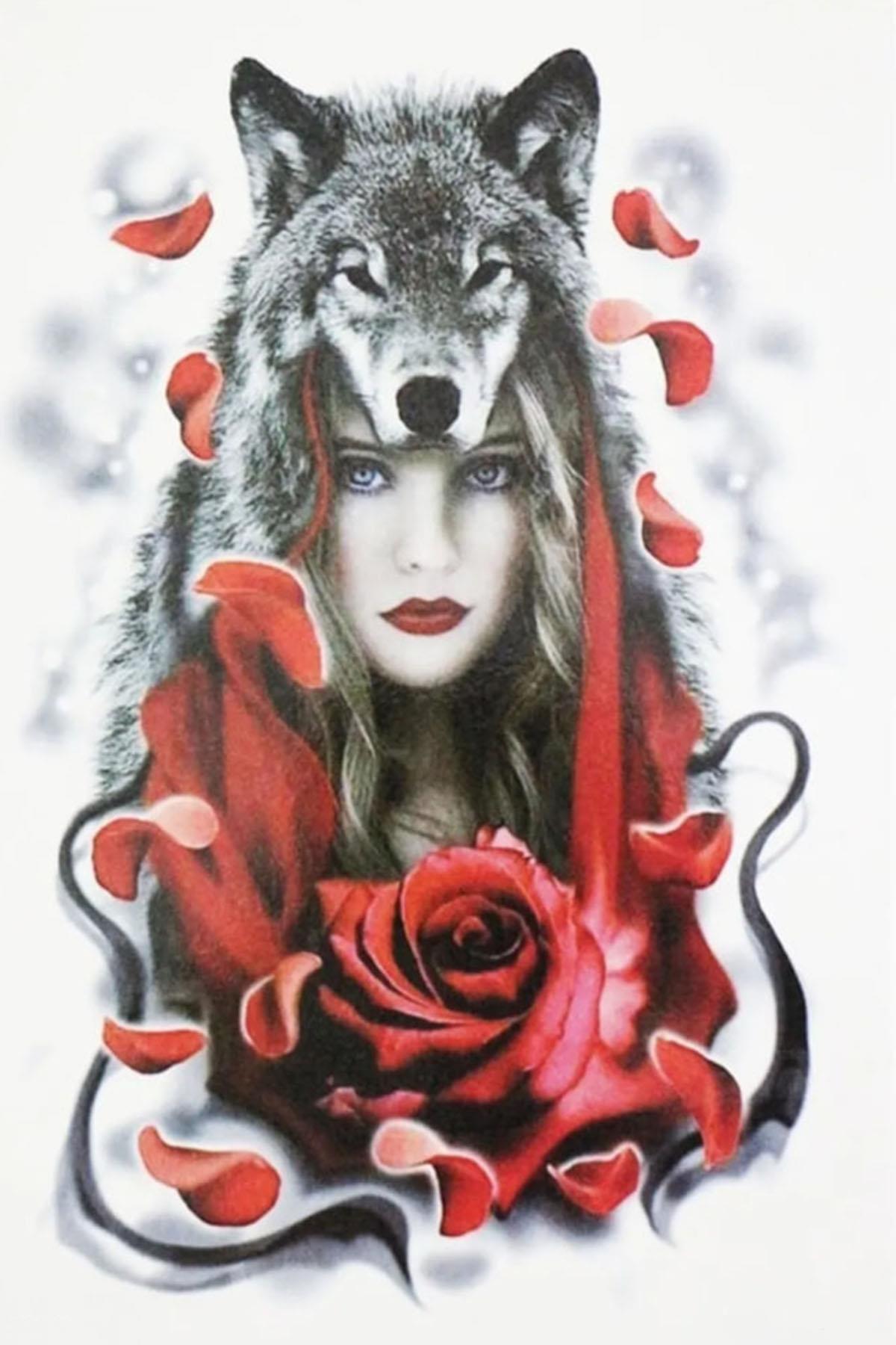 Geçici Kurt Ve Kadın Dövme Tattoo