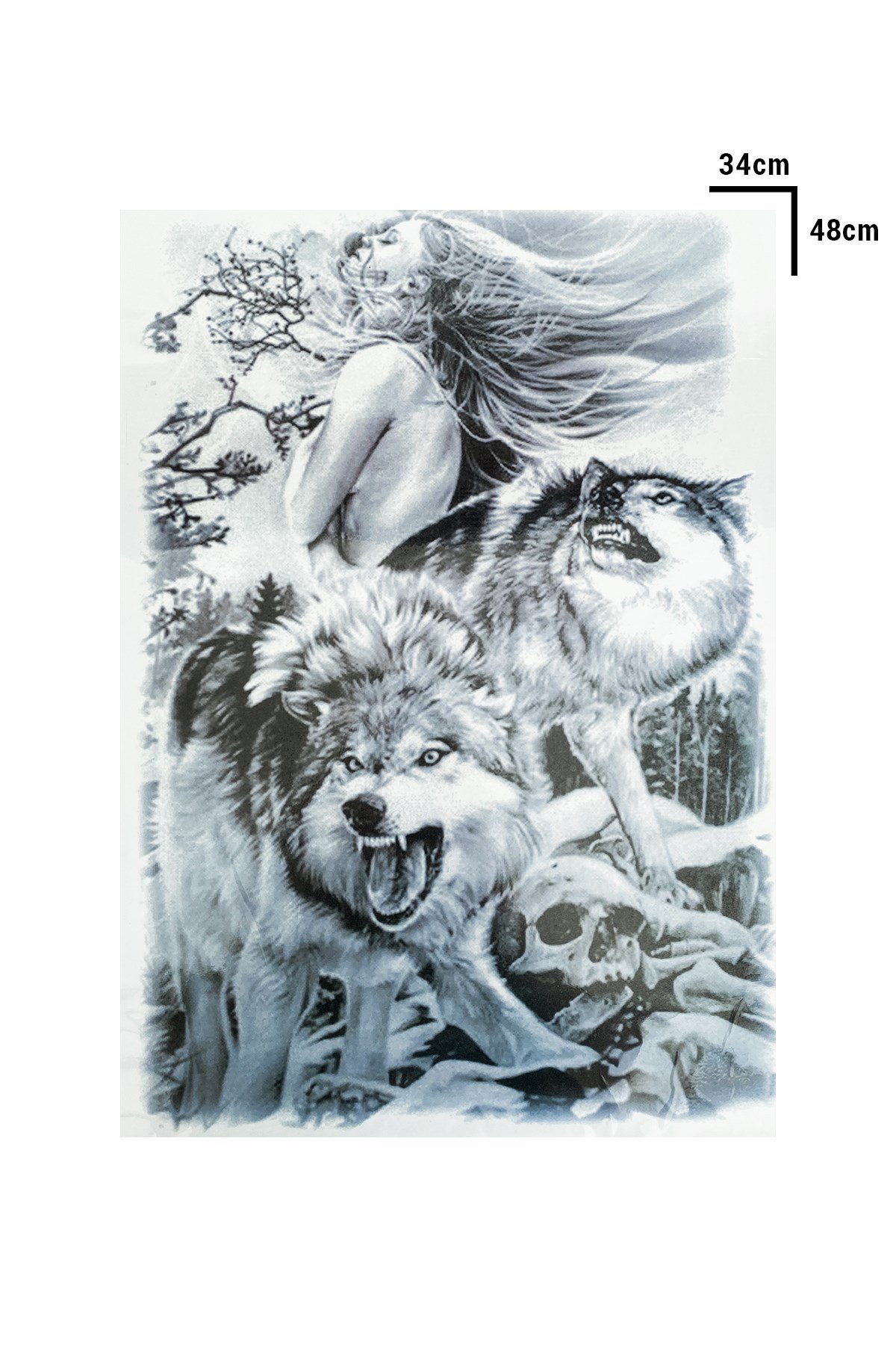 Geçici Kurt ve Kadın Modelli Sırt Dövme Tattoo