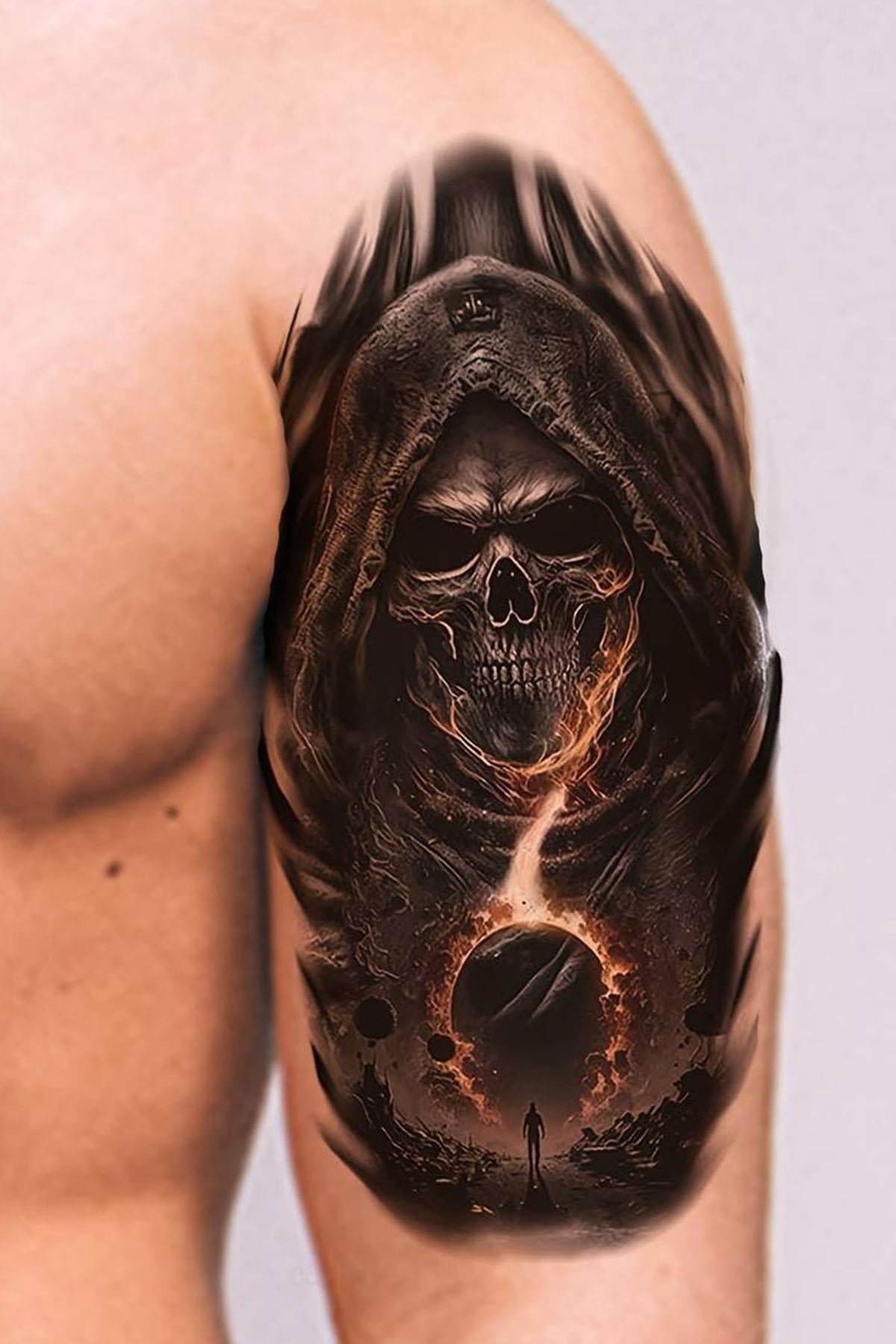Geçici Kuru Kafa Figürlü Dövme Tattoo