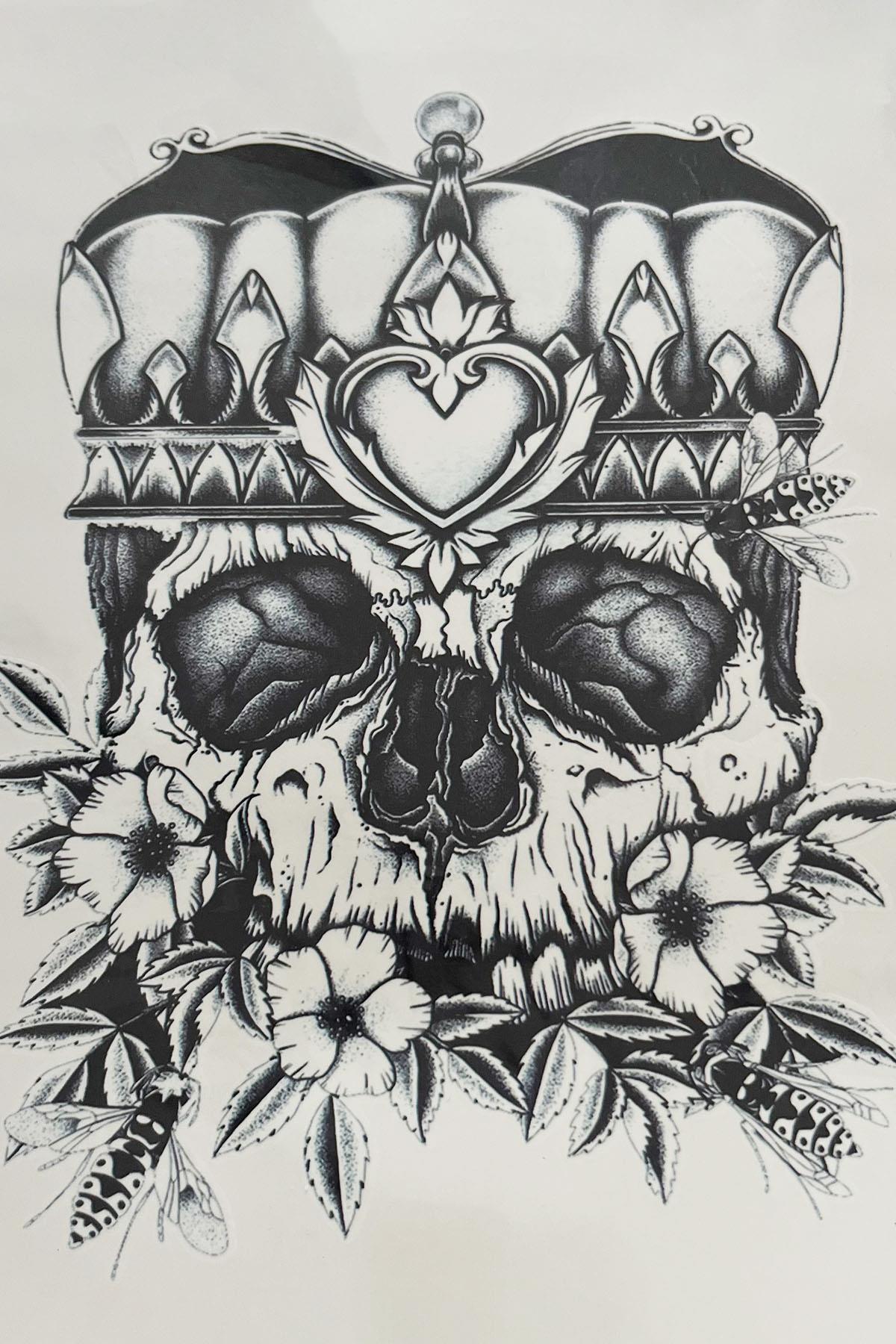 Geçici Kuru Kafa Figürlü Dövme Tattoo