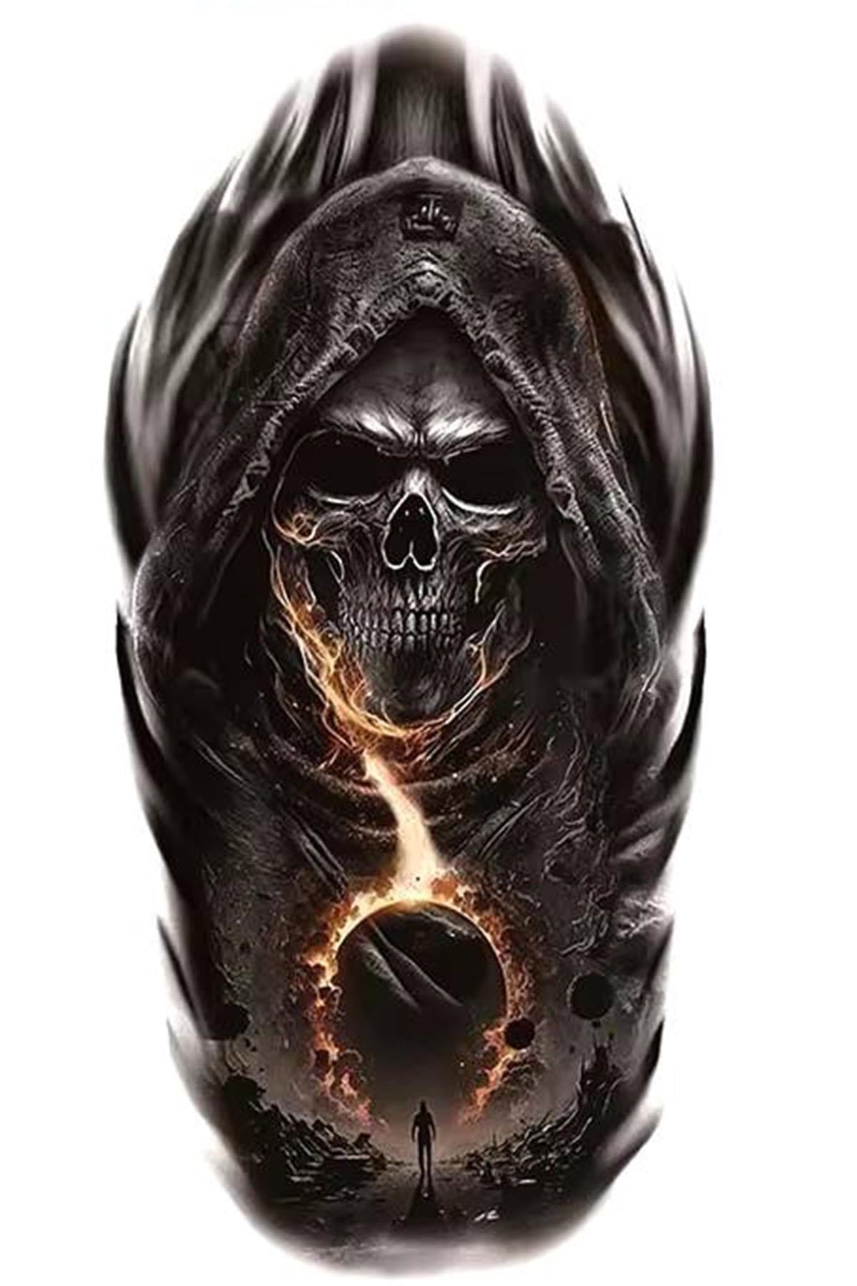 Geçici Kuru Kafa Figürlü Dövme Tattoo