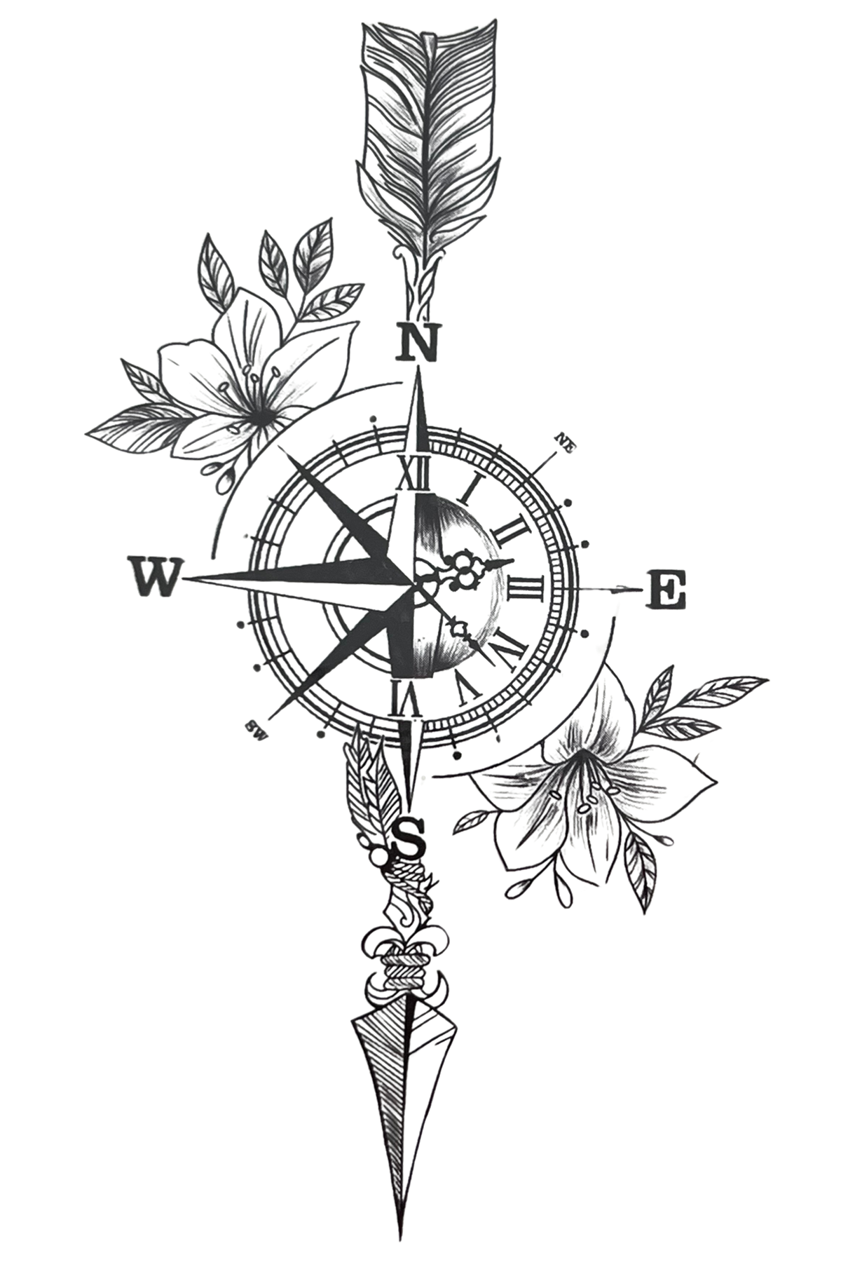 Geçici Pusula Figürlü Mini Dövme Tattoo