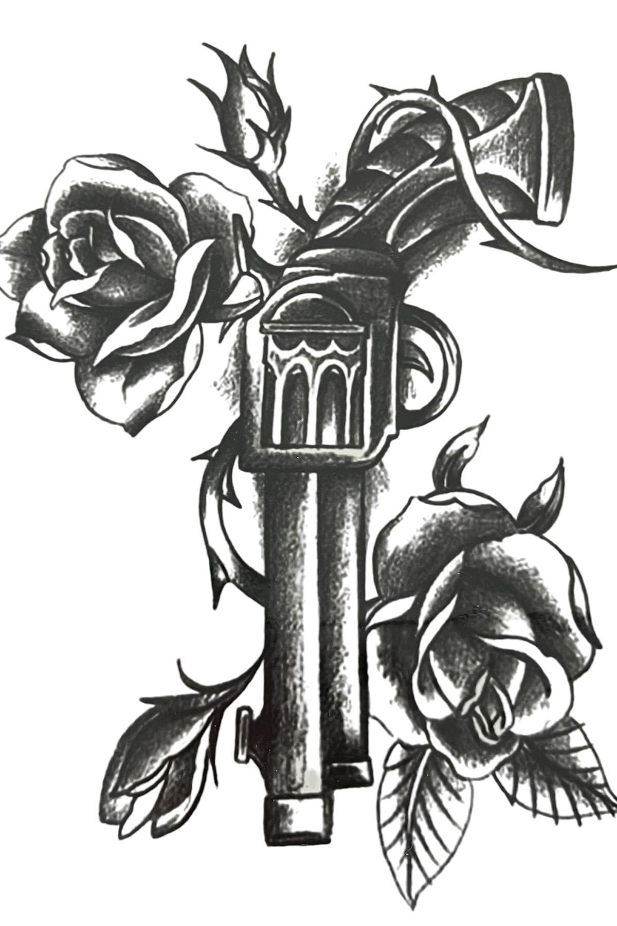 Geçici Silah Ve Çiçek Figürlü Dövme Tattoo