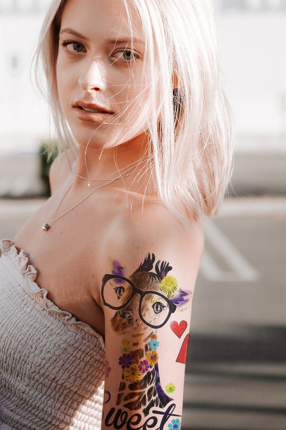 Temporary Giraffe, Heart, Lettering Tattoo Tattoo