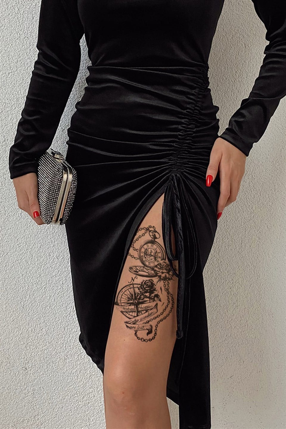 Realistic temporary compass and clock tattoo tattoo